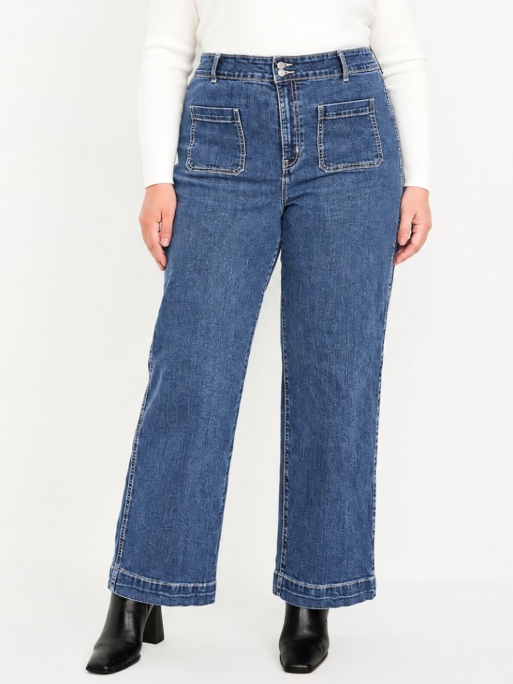 OLD NAVY Extra High-Rise Sky-Hi Wide-Leg 29" Jean Indigo Blue Sz 14 Patch Pocket